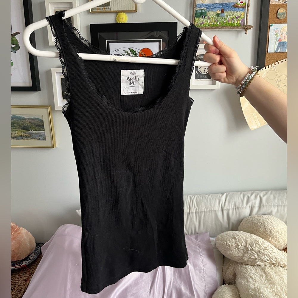 Black Lace Trim Tank Top
